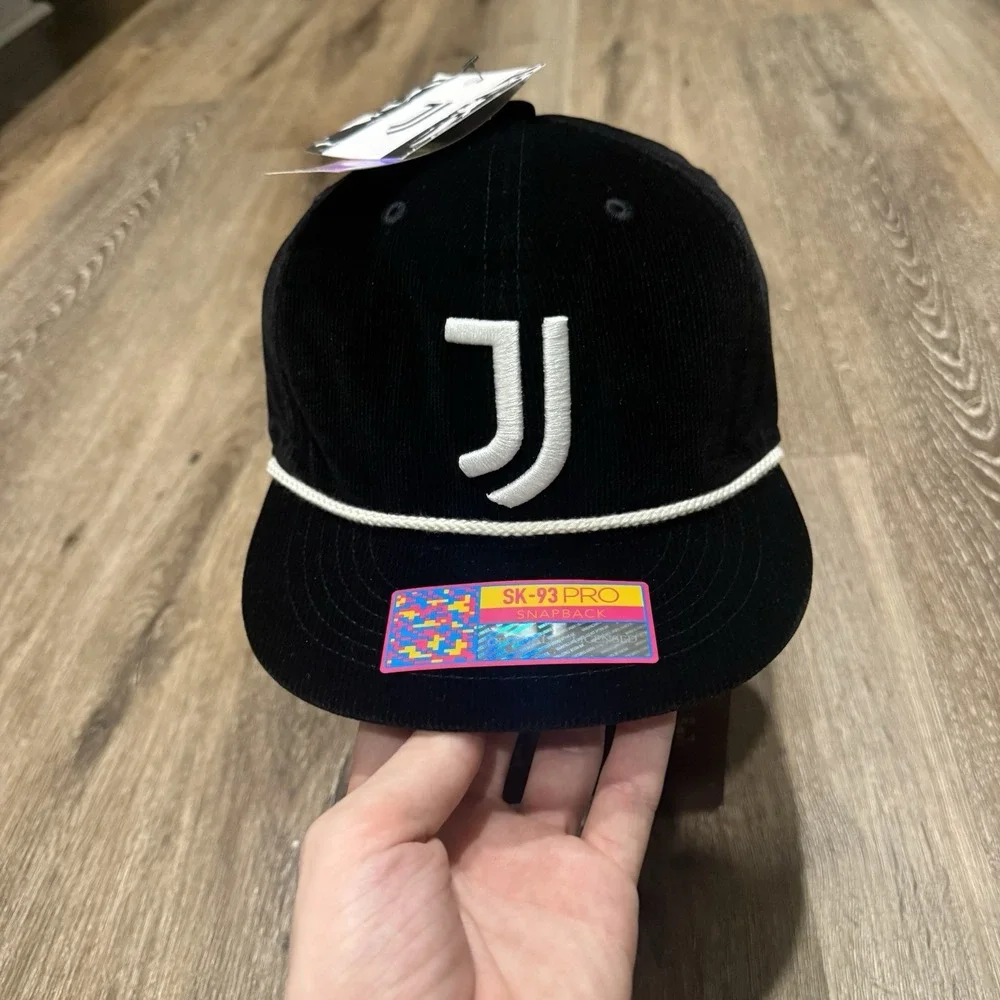 Juventus Hat Black White Corduroy Rope Trucker Cap Embroidered‎ Logo Soccer